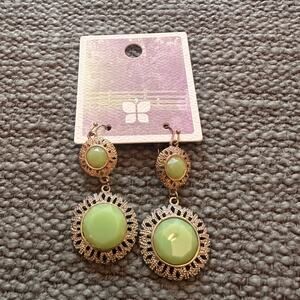 Altar'd State Gold and Green Stone Drop Earrings